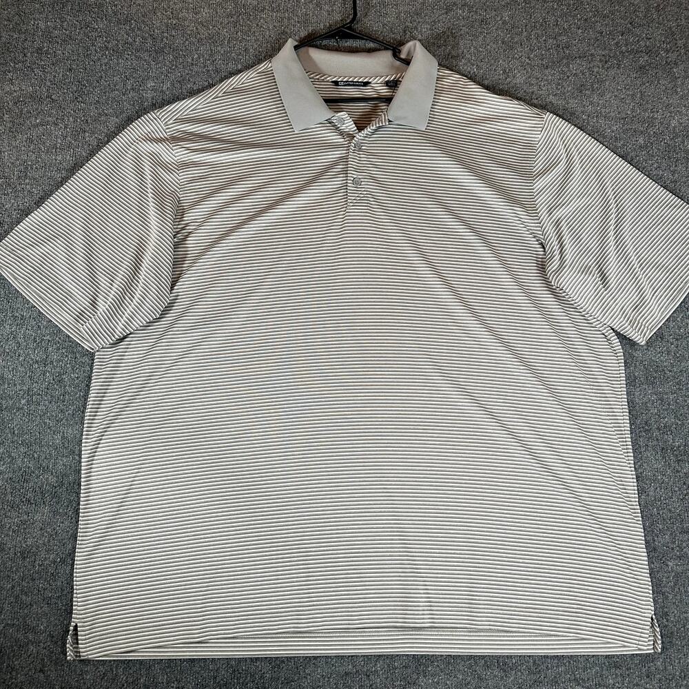Cutter & Buck Polo Men 4XT 4XLT Gray White Stripe Golf Performance Stretch